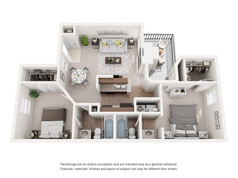 Sycamore 2 Bed 2 Bath 856-to921 Sq. Ft. Floor Plans at Woodland Hills, Irving, TX, 75062